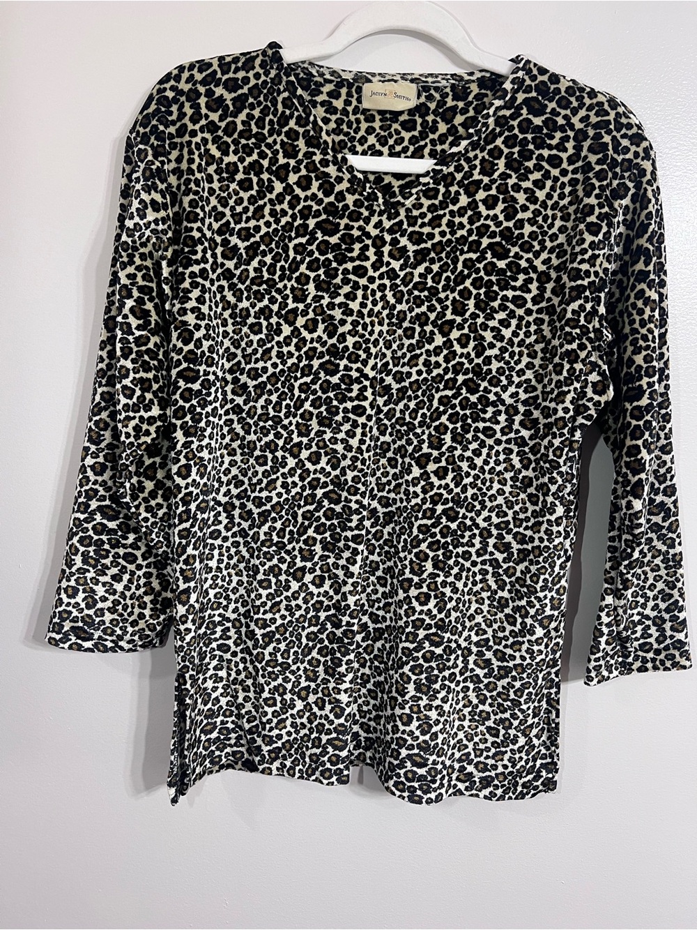 Jaclyn Smith Leopard Print Long Sleeve Top - Black & Cream